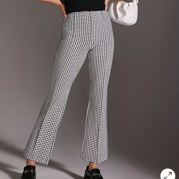 Maeve The Margot Cropped Kick Flare Pants Plaid Black White Size Small - Picture 1 of 8